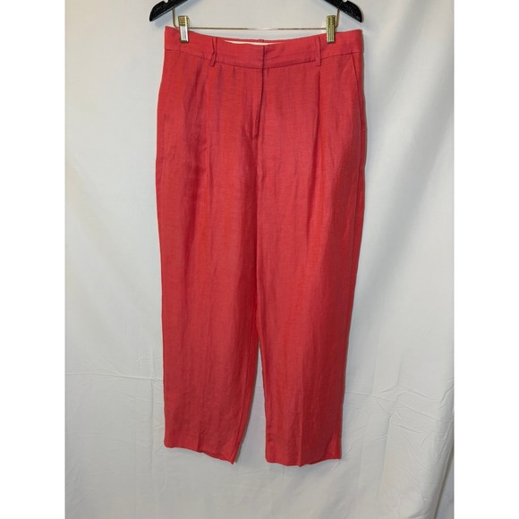J.Crew Coral Women's Linen Blend Straight Leg Pants Trousers 10 Classic Coastal - Picture 3 of 10